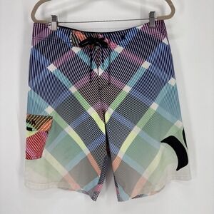 Hurley Board Shorts Men's 34  plaid colorful